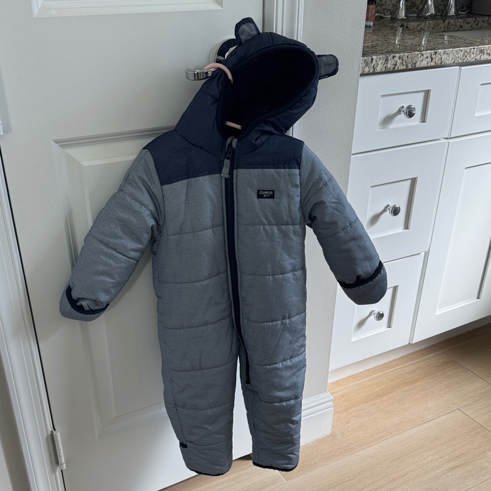 Oshkosh B’gosh Gray and Navy Bear Ear Hooded Snowsuit